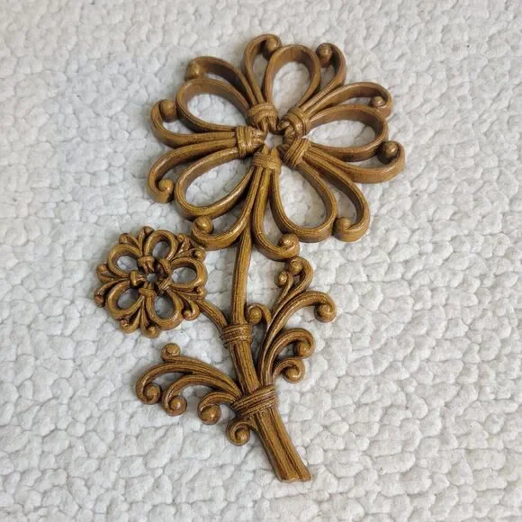 Vintage 1978 Syroco Flower Wall Decorations Set Of 3 #7560 Wicker Look - Picture 3 of 8